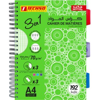 CAHIER DE MATIERES 3EN1 SEYES 08mmx08mm 70g 192 PAGES "TECHNO" REF: 4497