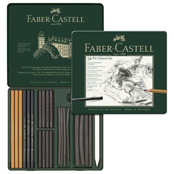 CRAYON PITT CHARCOAL BOITE METALLIQUE DE 24 "FABER CASTELL" REF: 112978