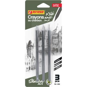 CRAYONS AU CHARBON SANS BOIS CARTE 3 PCS "TECHNO" REF: 4898