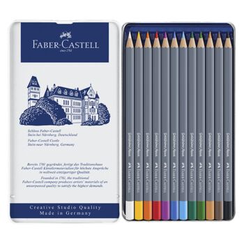 CRAYONS DE COULEUR AQUARELLABLES GOLDFABER BOITE METALLIQUE DE 12 "FABER CASTELL" REF: 114612