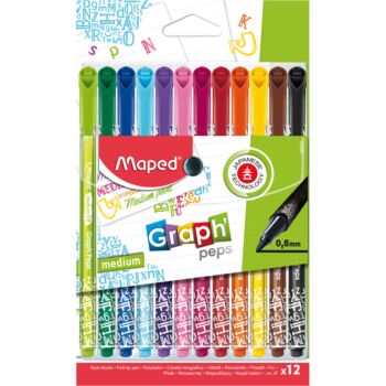 FEUTRE GRAPH PEPS MEDIUM POCHETTE DE 12 COULEURS "MAPED" REF: 749652