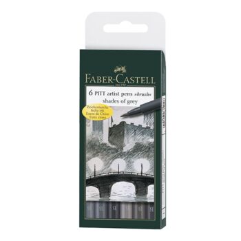 ENSEMBLE PITT ARTIST PEN NUANCES DE GRIS POCHETTE DE 6 PIECES "FABER CASTELL" REF: 167104