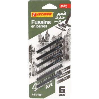 FUSAINS EN BARRE EN CARTE DE 06 PCS "TECHNO" REF: 4861