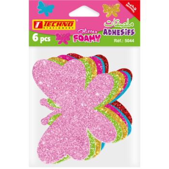 MOUSSE ADHESIVE PAILLETEE PAPILLONS "TECHNO" REF: 5044