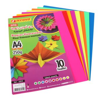 PAPIER FLUORESCENT PAQUET 10 PIECES "TECHNO" REF: 4809